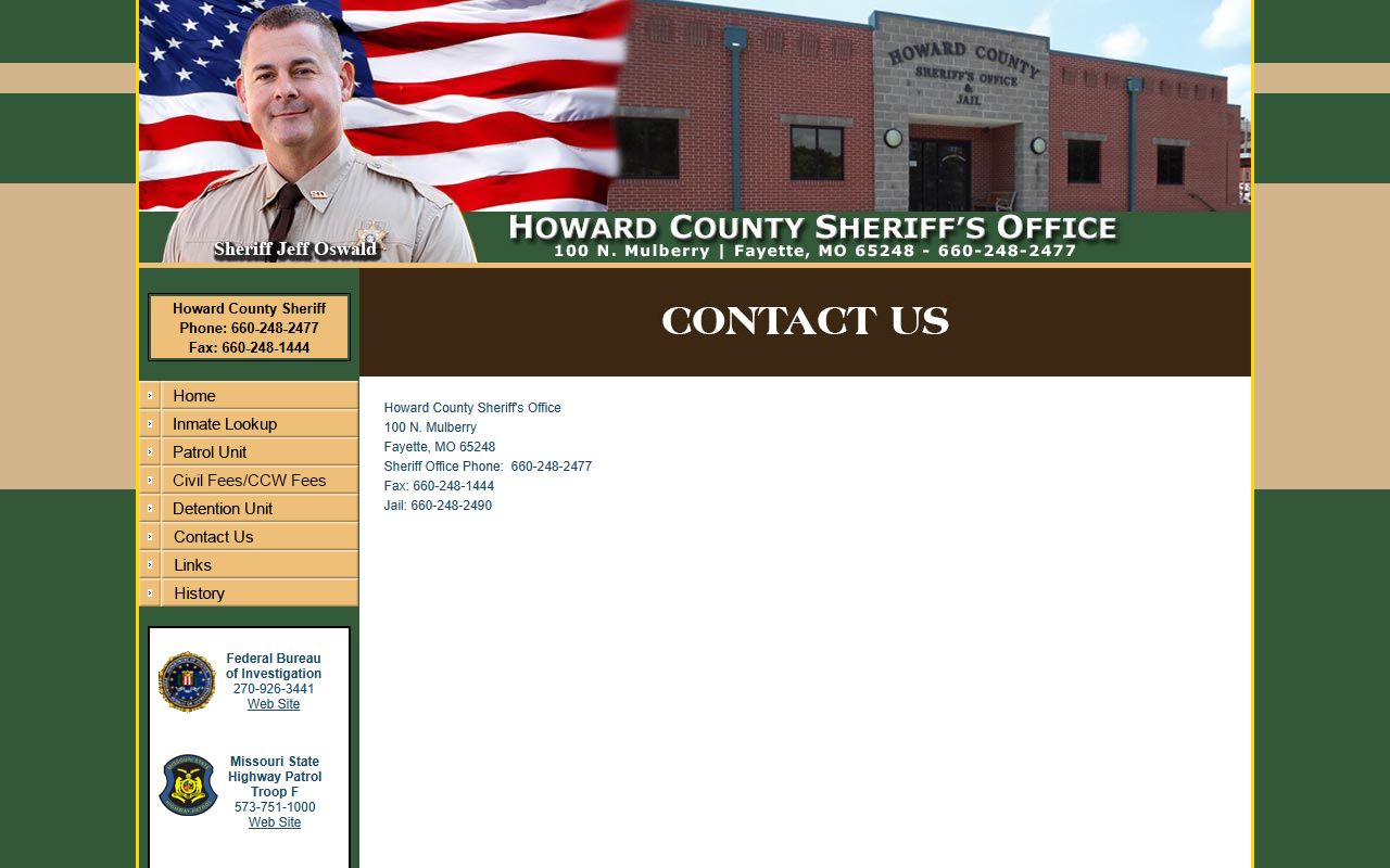 Howard County sheriff contact page for jail inmate records