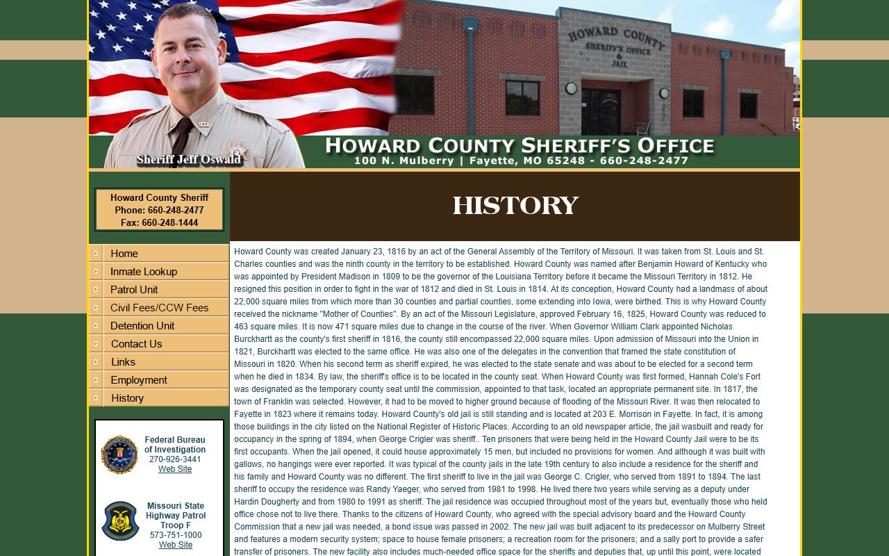 Howard County Jail history page explaining old jail and current jail background